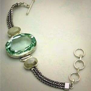 Aquamarine Moonstone Stamped 925 Sterling Silver Bracelet